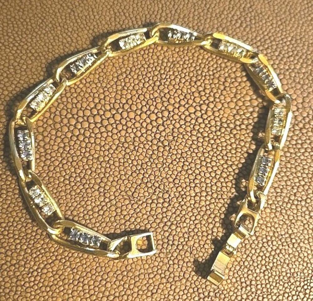 Vintage Estate Gold Tone Multi Color Rhinestone Link Bracelet 7 Inches